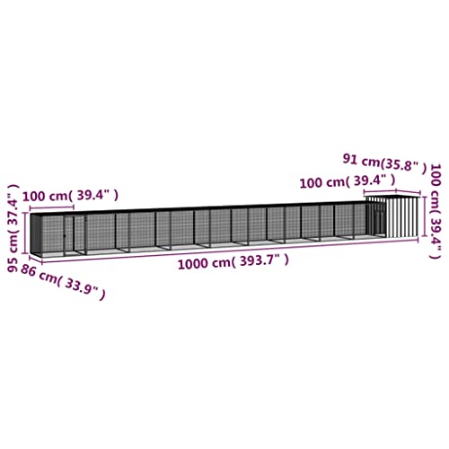 Outside Shelter Chicken coop Outdoor Bunny Cage Chicken Cage Anthracite 393.7"x35.8"x39.4" Galvanized Steelfor Outdoor and Yard Farm Use