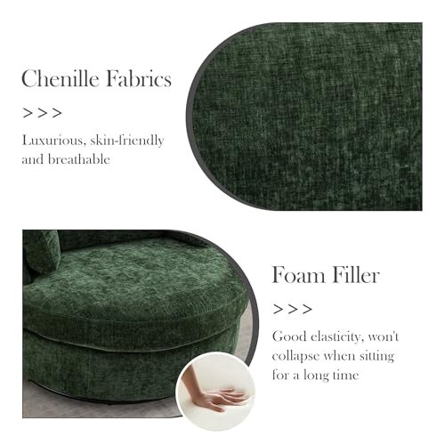 Aoiy & Wifon 42.2" W Oversized Swivel Barrel Chair with Ottoman, Upholstered Round Accent Chair with Storage Ottoman, Chenille, Beige