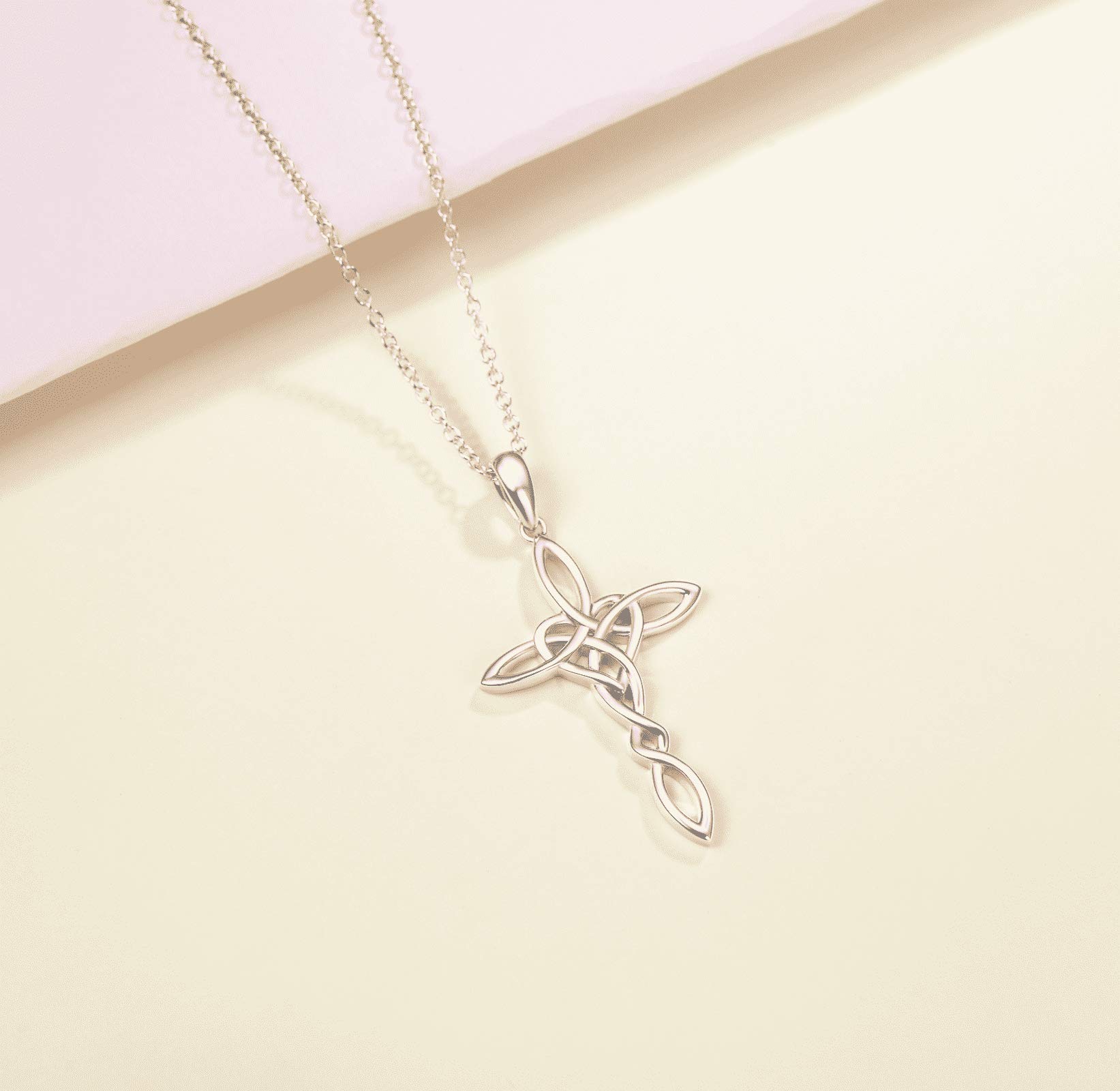 FANCIME 14K Gold Plated Sterling Silver Well-Crafted High Polished Celtic Knot Cross Crucifix Infinity Pendant Necklace Fine Jewelry Chic Valentines