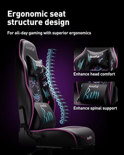 AutoFull C3 Gaming Chair, Racing Style Gaming Chair with Velvet Material Ergonomic Lumbar Support,Adjustable High Back PU Leather PC Chair,Black