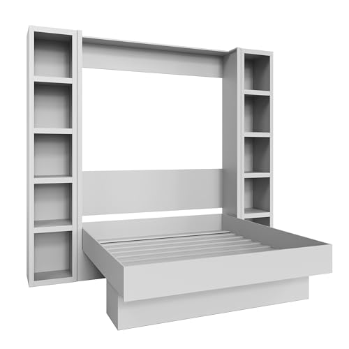 Oakland Living Easy-Lift Queen Murphy Wall Bed in Brown Wood Grain with Two Bookshelves