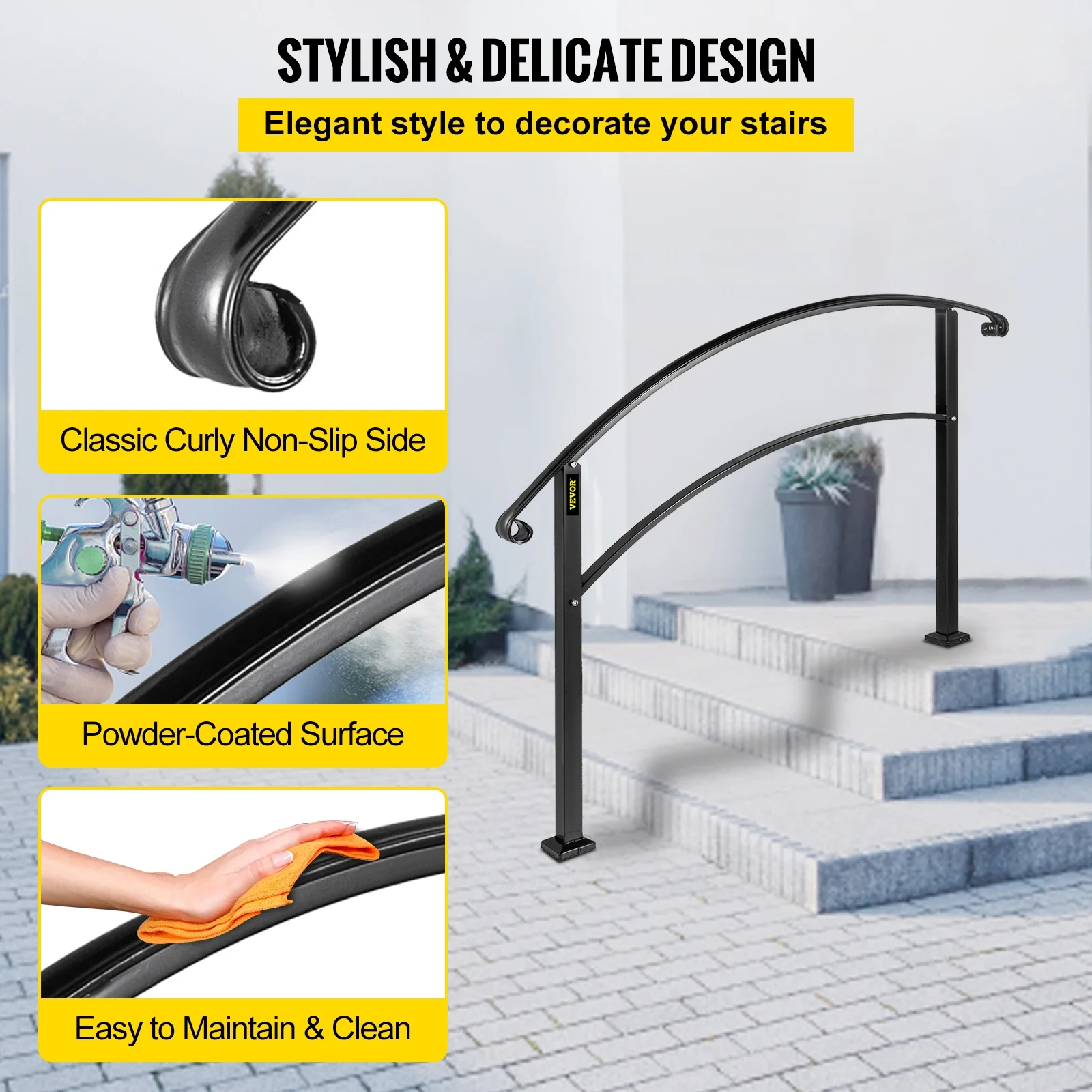 VEVORbrand 1-4 Step Handrail Rackable to a range of 0&deg;to 45&deg