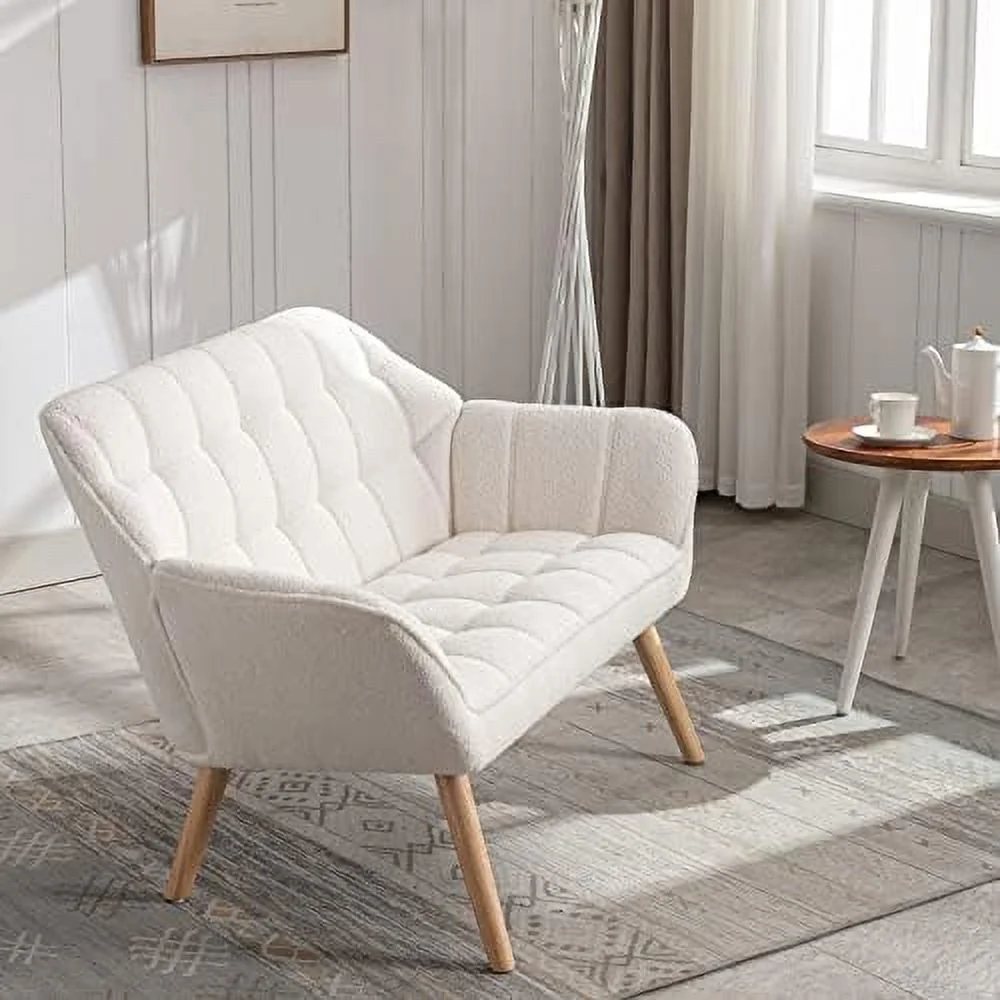 YZboomLife Sherpa Accent Chair with Ottoman  Modern Lounge Chair with Footrest Upholstered Sofa Armchair with Wood Legs Comfy Reading Chair for Small