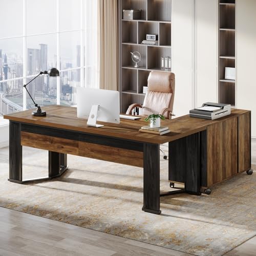Tribesigns 70.86" Executive Desk with Mobile File Cabinet, Large L Shaped Computer Office Desk with 2 Drawers and Storage Shelves