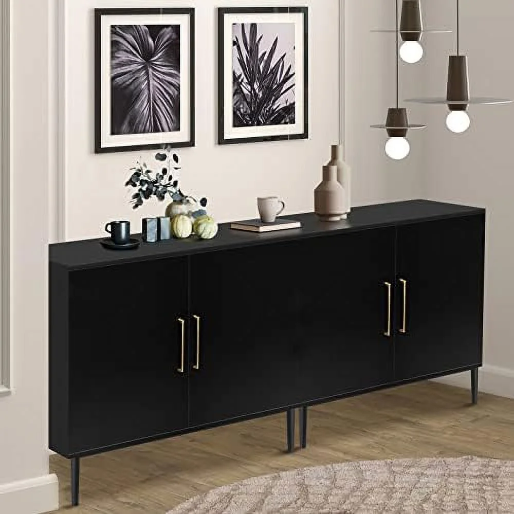 TJUNBOLIFE Set of 2 Black Side  Cabinet  Free Standing Cabinets  Wood Accent Cabinet with Doors  Black Sideboard for Bedroom  Kitchen Home Office