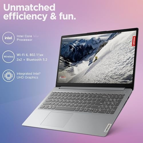 Lenovo IdeaPad 1i Laptop with Microsoft 365 Home and Business • 12GB RAM • 1TB Cloud Storage and 256GB SSD • Intel Core • 15 Anti-Glare Screen •