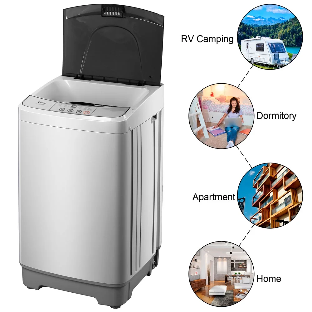 SalonMore 13.3lbs Portable Full Automatic Washing Machine Spin Washer 8 Water Level W/Drain Pump