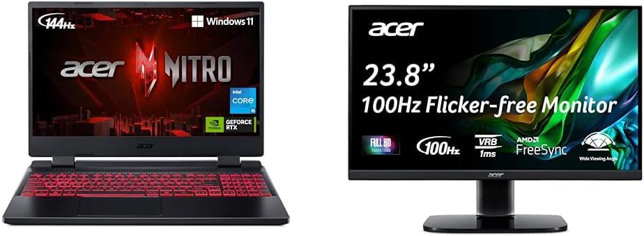 acer Nitro 5 AN515-58-525P Gaming Laptop |Core i5-12500H | NVIDIA GeForce RTX 3050 & KC242Y Hbi 23.8" Full HD (1920 x 1080) Zero-Frame Gaming Office