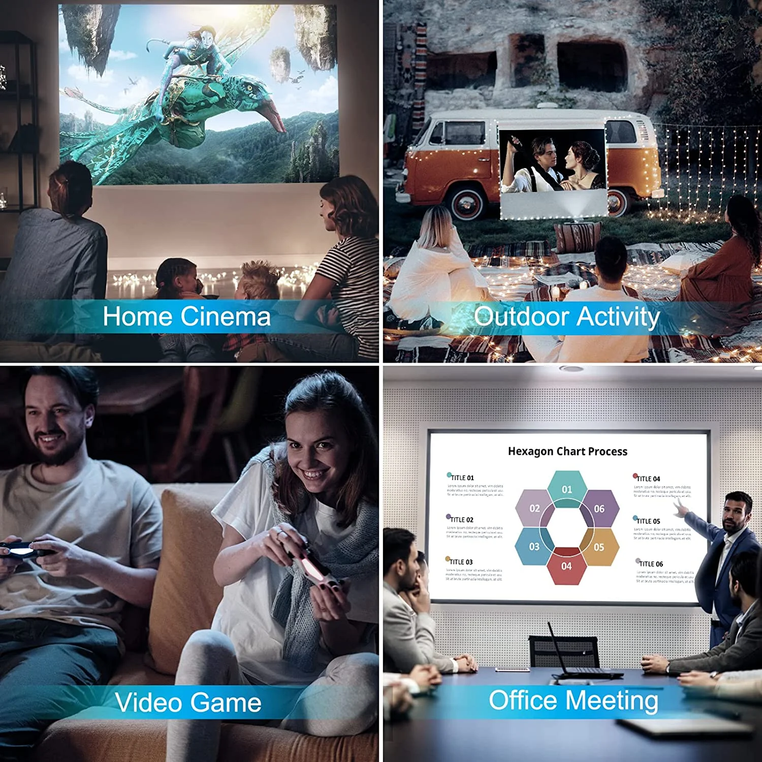 WEWATCH 230ANSI 15000 Lumens Outdoor Projector with 5G WiFi Bluetooth, 100% Zoom & Keystone Correction 1080P Projector
