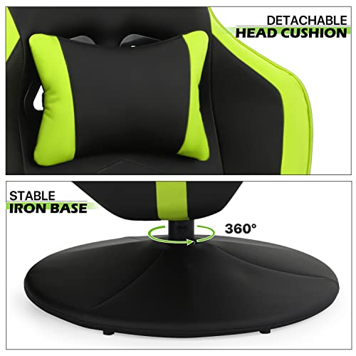 Magshion 360° Swivel Gaming Recliner Chair, Ergonomic PU Leather Reclining Chair with Adjustable Backrest, Footrest, Cup Holder & Neck Support