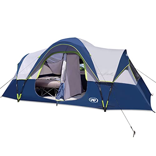 UNP Camping Tent 10-Person-Family Tents, Parties, Music Festival Tent, Big, Easy Up, 5 Large Mesh Windows, Double Layer, 2 Room, Waterproof