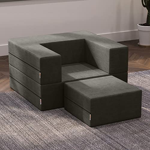 Jaxx Zipline Convertible Sleeper Futon Chair & Ottoman with Machine-Washable Cover, Indigo