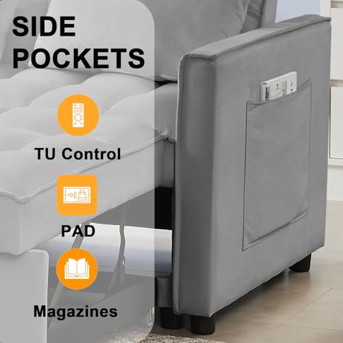 68.11" Corduroy Sleeper Chair Bed with USB Port, Cup Holders & Side Storage Pockets – 3-in-1 Foldable Sofa Bed for Guest Room, Living Room – White