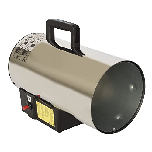 Flame King 60,000 BTU Portable Propane Forced Air Heater Outdoor Great for Jobsite, Construction, Garage, Patio, Stainless Steel