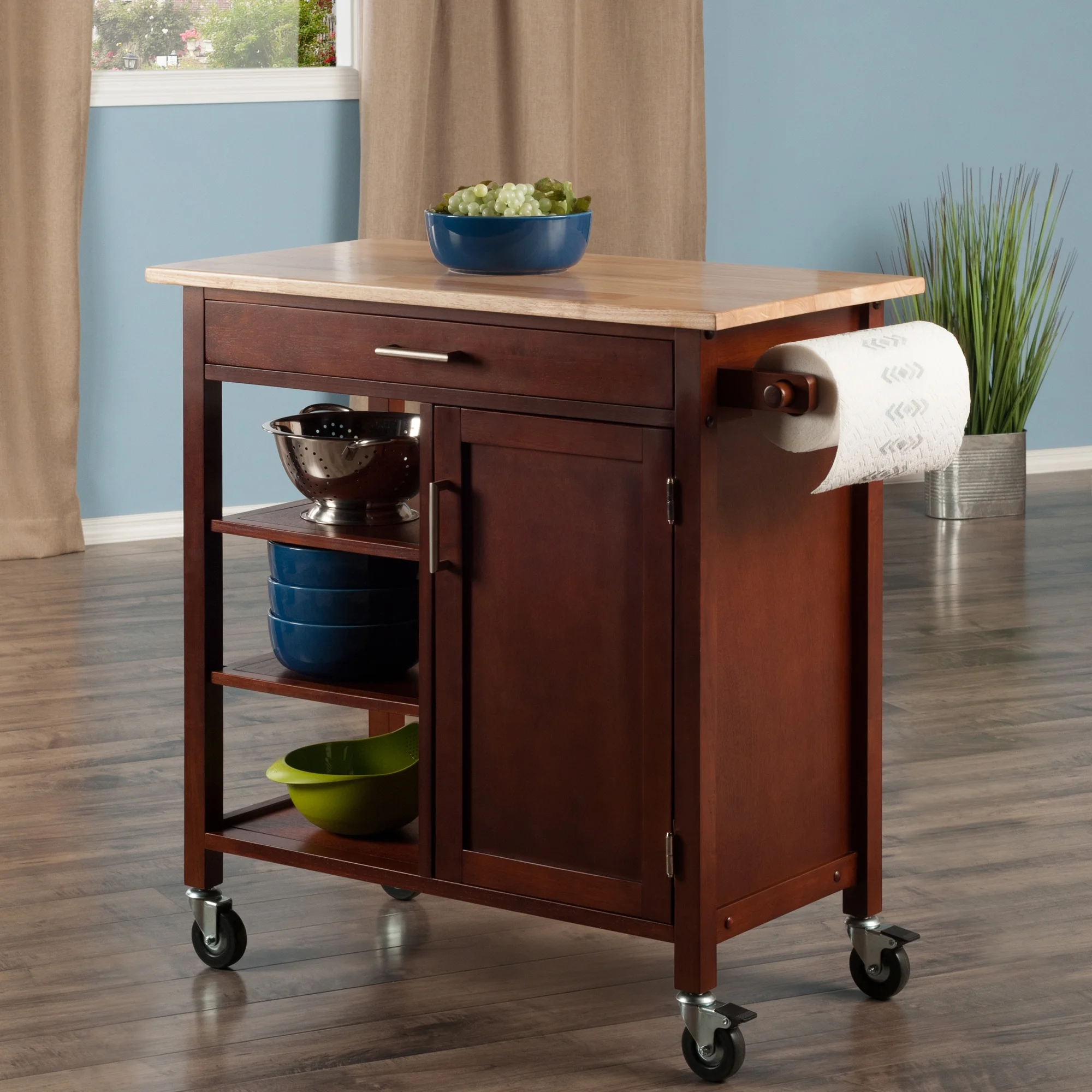 Winsome Wood Marissa Kitchen Utility Cart, Two-Tone, Natural & Walnut Finish