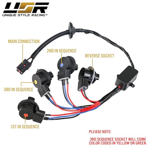 USR 96-04 Mustang V6/GT Plug and Play Tail Light Wire Harness for Sequential Signal + Total of 8 Cabnus LED Bulbs for Red Brake + White Reverse (Left
