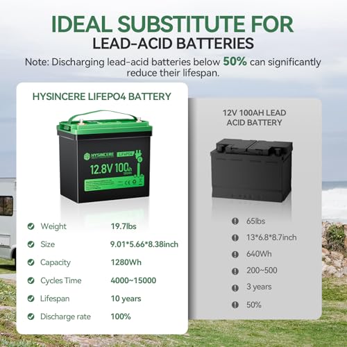 12V 100Ah LiFePO4 Lithium Battery, Mini Deep Cycle Rechargeable LiFePO4 Battery, Max.15000 Cycles Built in 100A BMS for RV, Trolling Motor, Camping