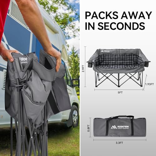 Double Camping Chairs Padded Loveseat Chair for 2 Person - Heavy Duty Oversized Camping Couch for Adults Outdoor Lawn Beach