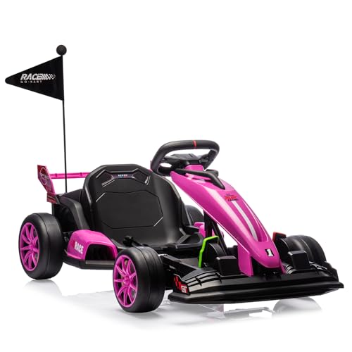24V Electric Drift Kart for Kids, Ride Car with Adjustable Seat & 8.5MPH Speed, EVA Silent Wheels, Parent-Safety Certified Ride-On Toy