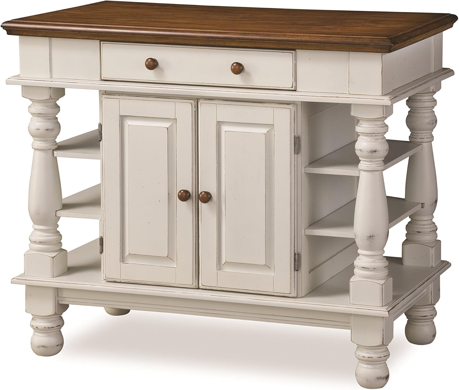 Homestyles Kitchen Island Americana Dual Side Storage Cabinet, 36 Inches High by 42 Inches Wide, Antique White