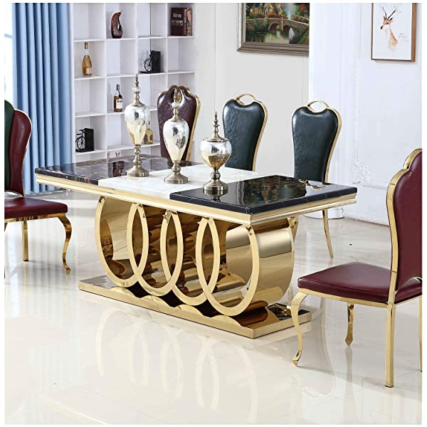 LeiJinNuo Modern Dining Set for Home, Kitchen, Dining Room wStorage Racks, Rectangular Table, Steel Frame