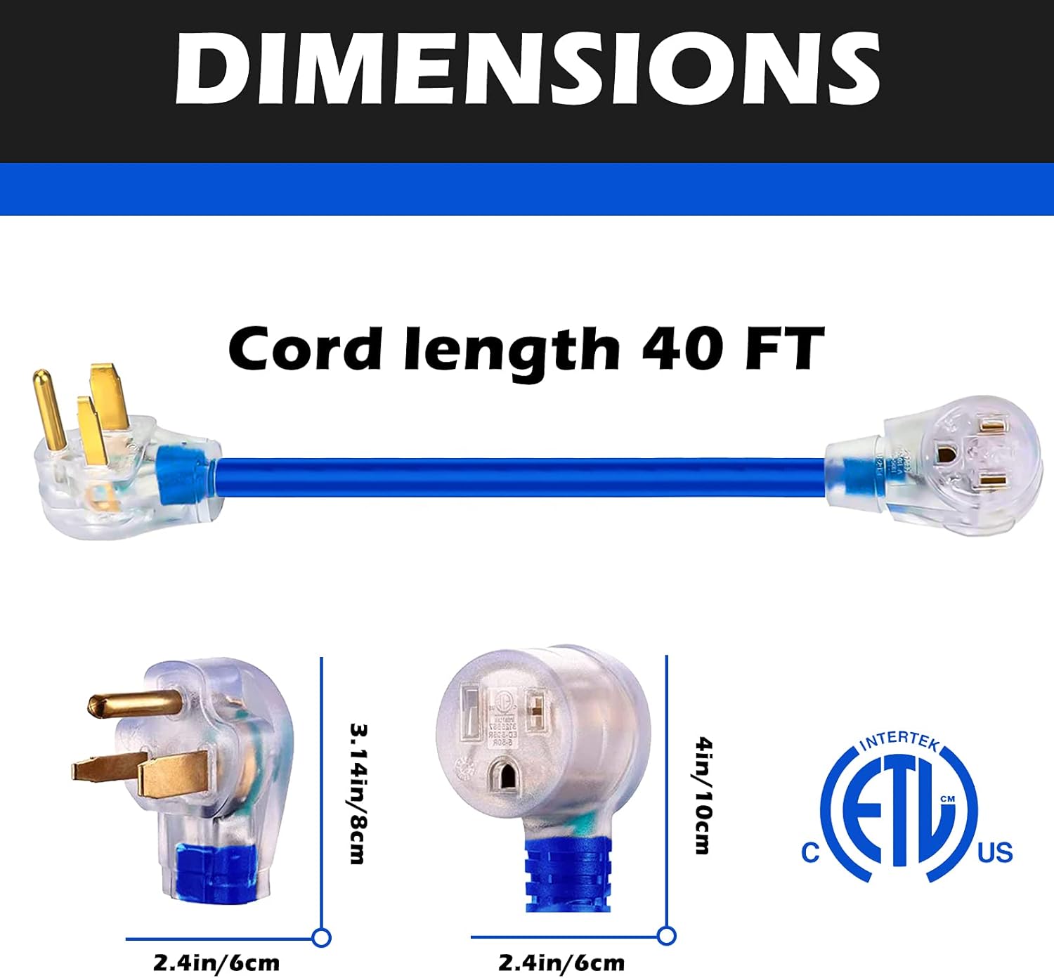 HZXVOGEN Power Extension Cord Welder Extension Adapter 50A 40FT 6-50R Female 6-50P Male Prong Heavy Duty Electric Extension Wire Generator Arc Stick