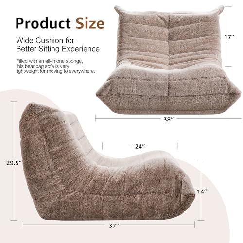 Bean Bag Chairs for Adults Giant Bean Bag Chair Memory Foam BeanBag Chair Big Bean Bag Sofa with Filler Faux Fur Fireside Beanbags Lazy Sofa for