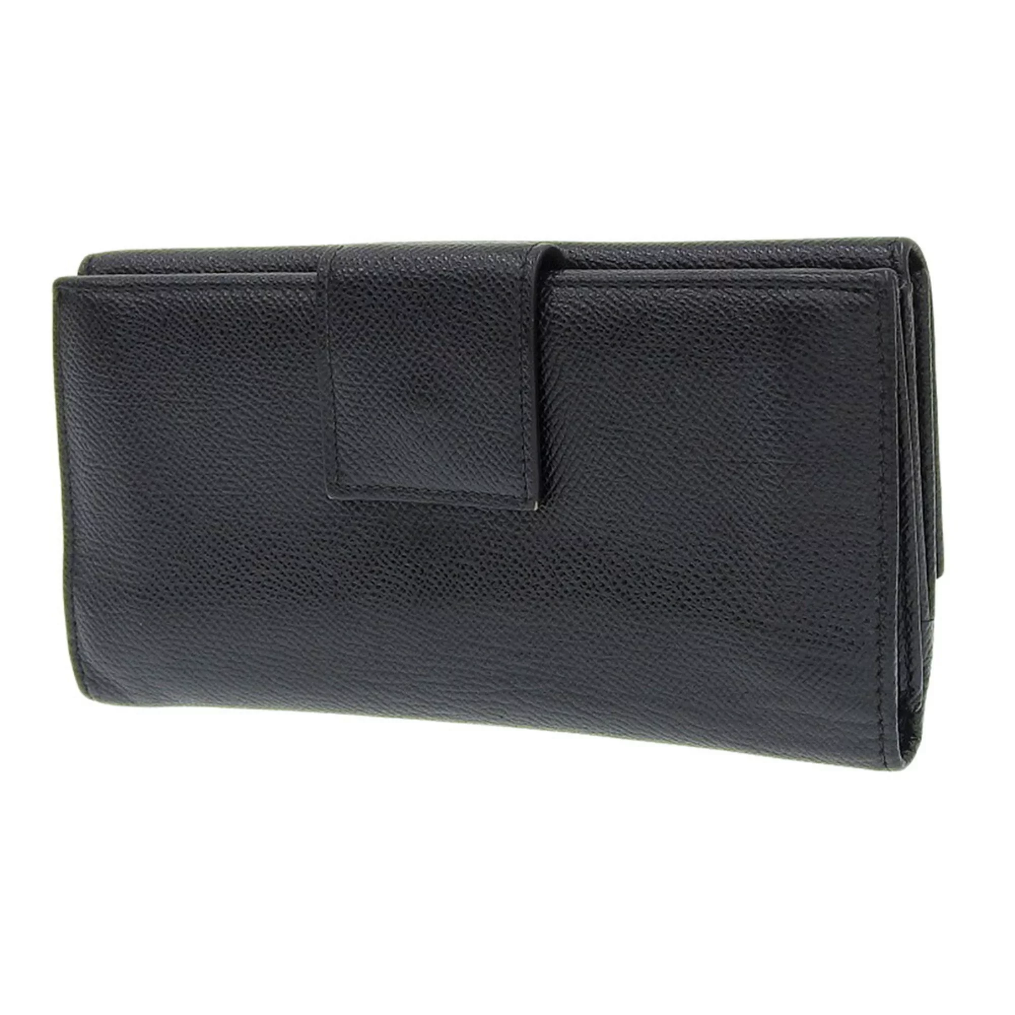 Pre-Owned Bulgari BVLGARI logo double hook long wallet W leather black (Fair)
