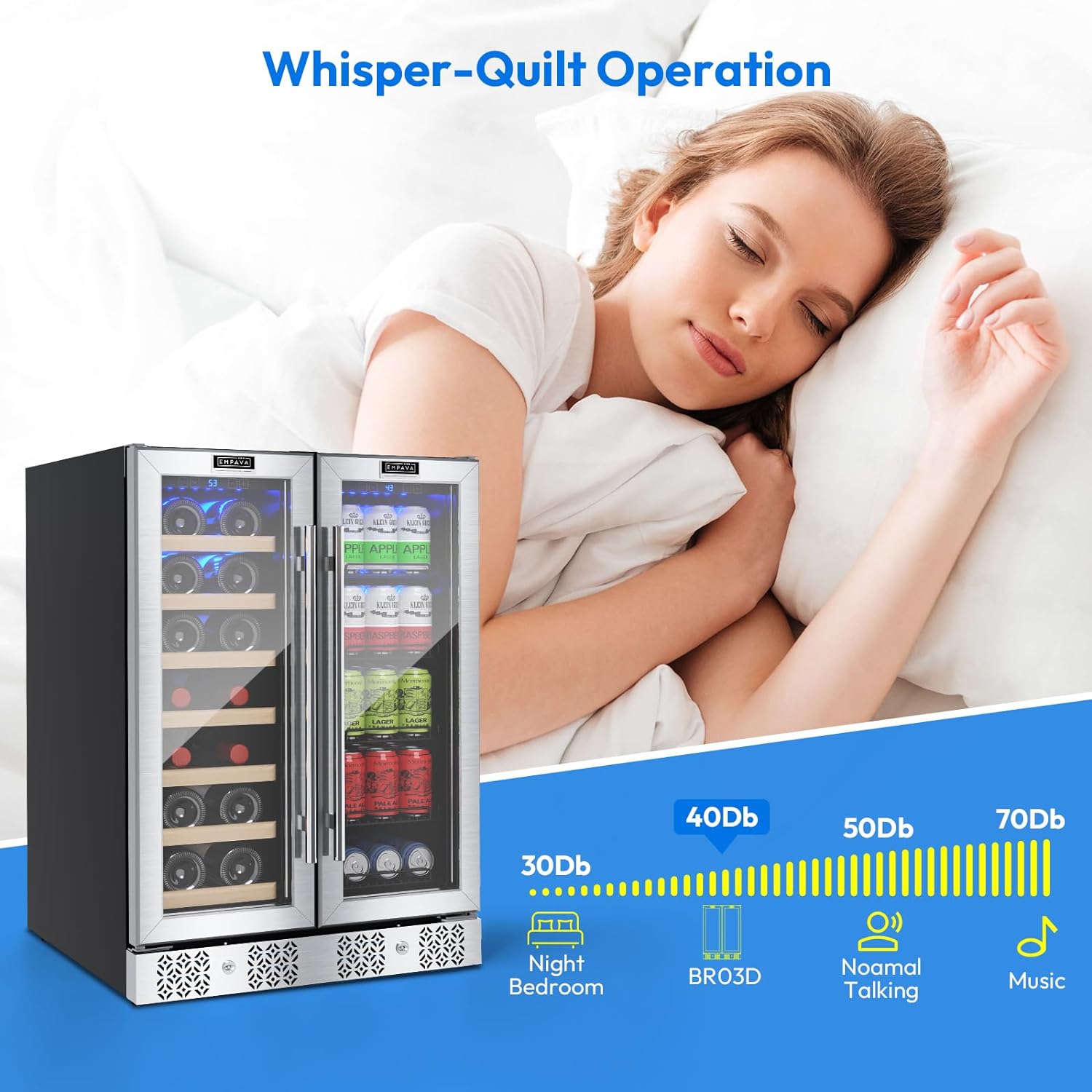 Empava Wine and Beverage Refrigerator Cooler Dual Zone 24 inch, Built-in Counter or Freestanding Fridge with Glass Door and LED Light