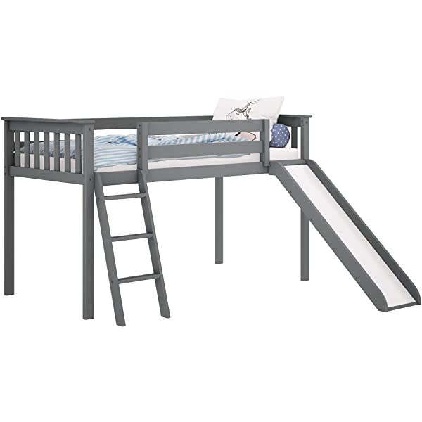 Max & Lily Twin Low Loft Bed with Staircase, White White Low Loft + Staircase Bed