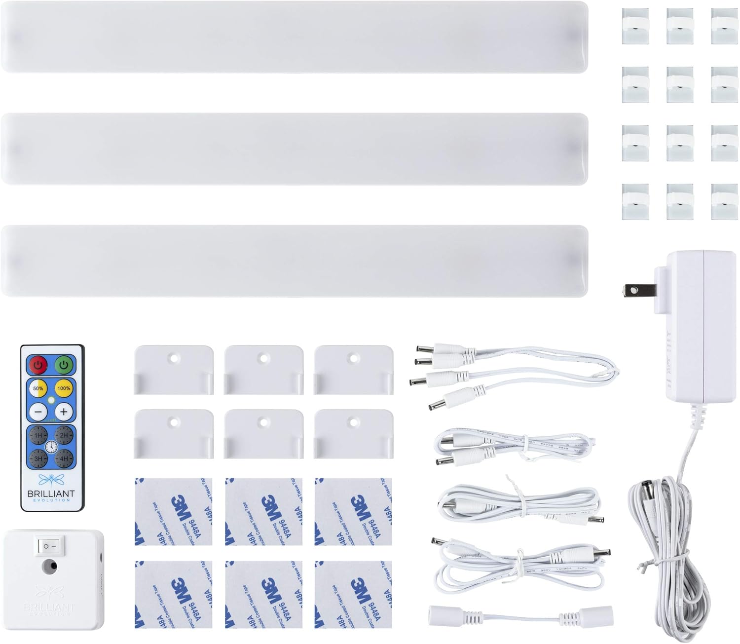 Brilliant Evolution Wired LED Under Cabinet Light Kit with Remote Control 3 Bars, LED Bar Lights, Kitchen Under Cabinet Lighting, Stick On Lights