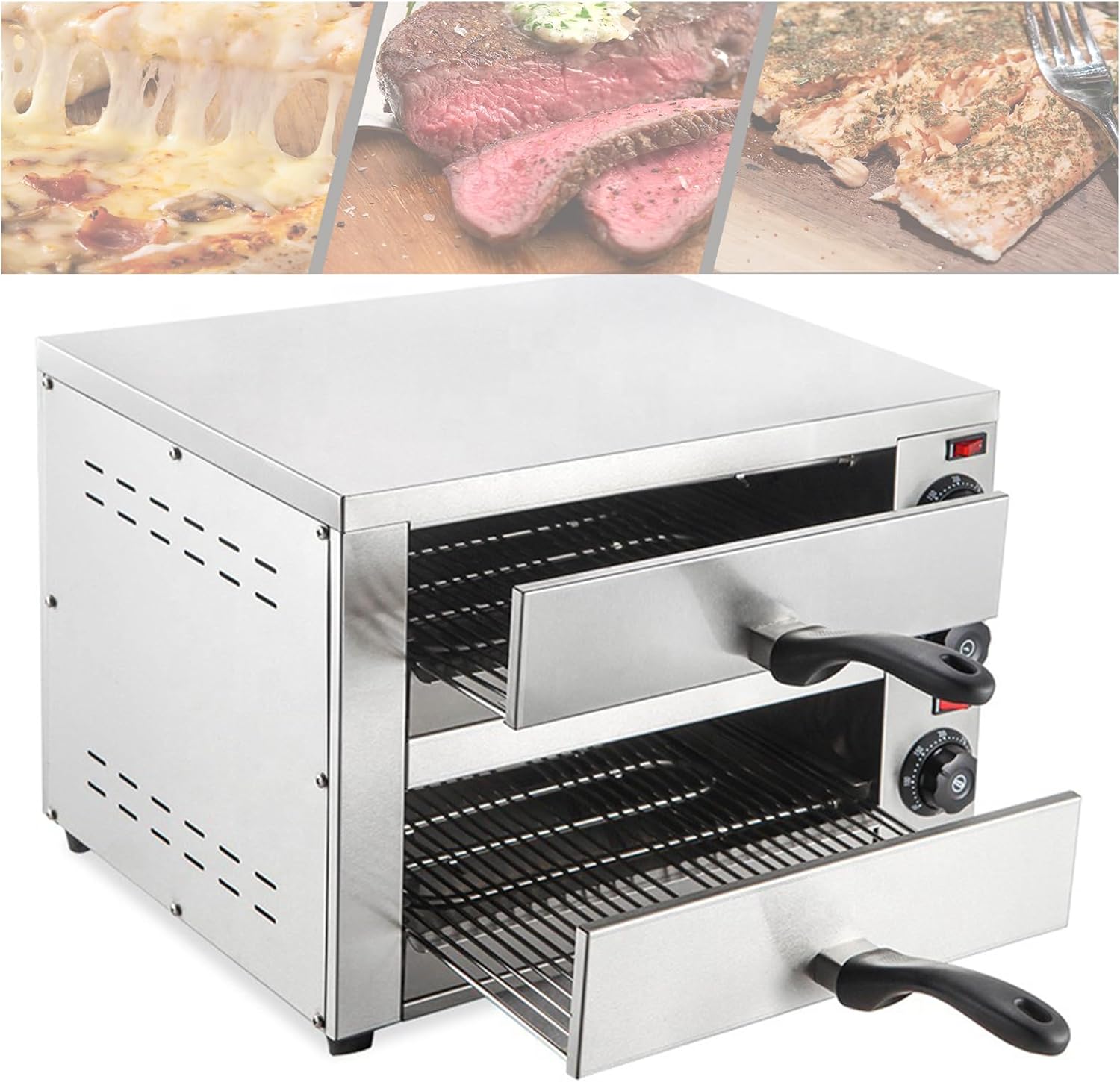 Countertop Pizza Oven Electric Indoor Pizza Oven Commercial Stainless Steel 2-Layers Pizza Cooker with Timer for Home Restaurant Silver