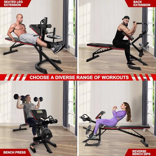 Adjustable Weight Bench, Workout Bench for Home Gym, Adjustable 6 Position Utility Bench with Leg Extension and Preacher Pad