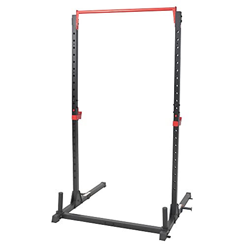Sunny Health & Fitness Power Cage and Squat Rack In High Weight Capacity with J-Hooks, Adjustable Pull Up Bar, Weight Plate Holders