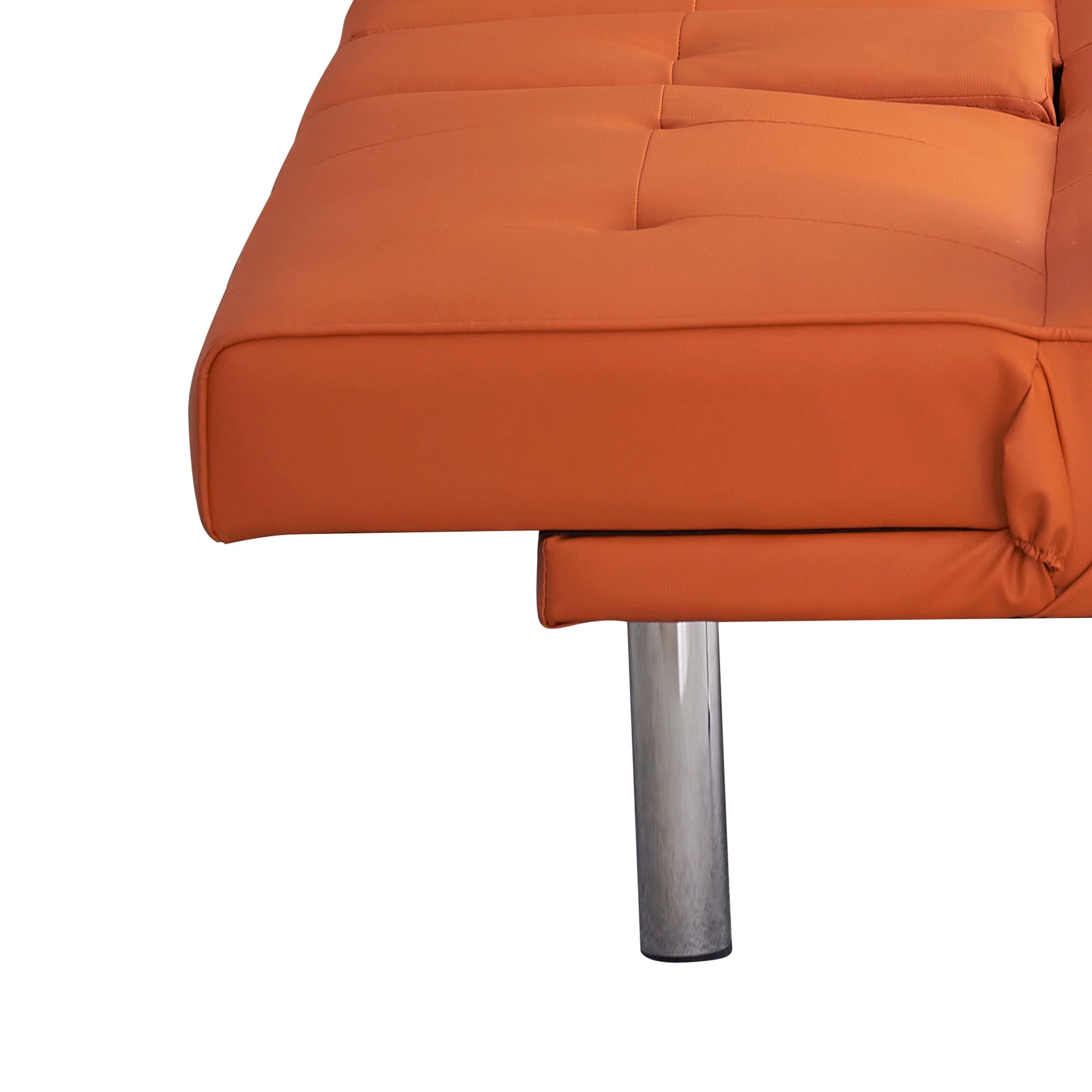 Modern Stylish Faux Leather Upholstered Futon Sofa Bed with Cup Holders, Orange