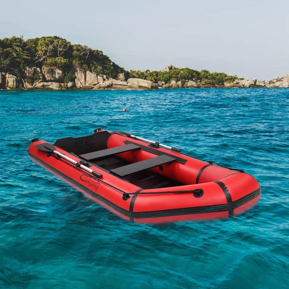 Campingsurvivals 10ft Thickened Inflatable Boat, Rafting Boats with Oars and Air Pump, Red/Black - Radiant Selections