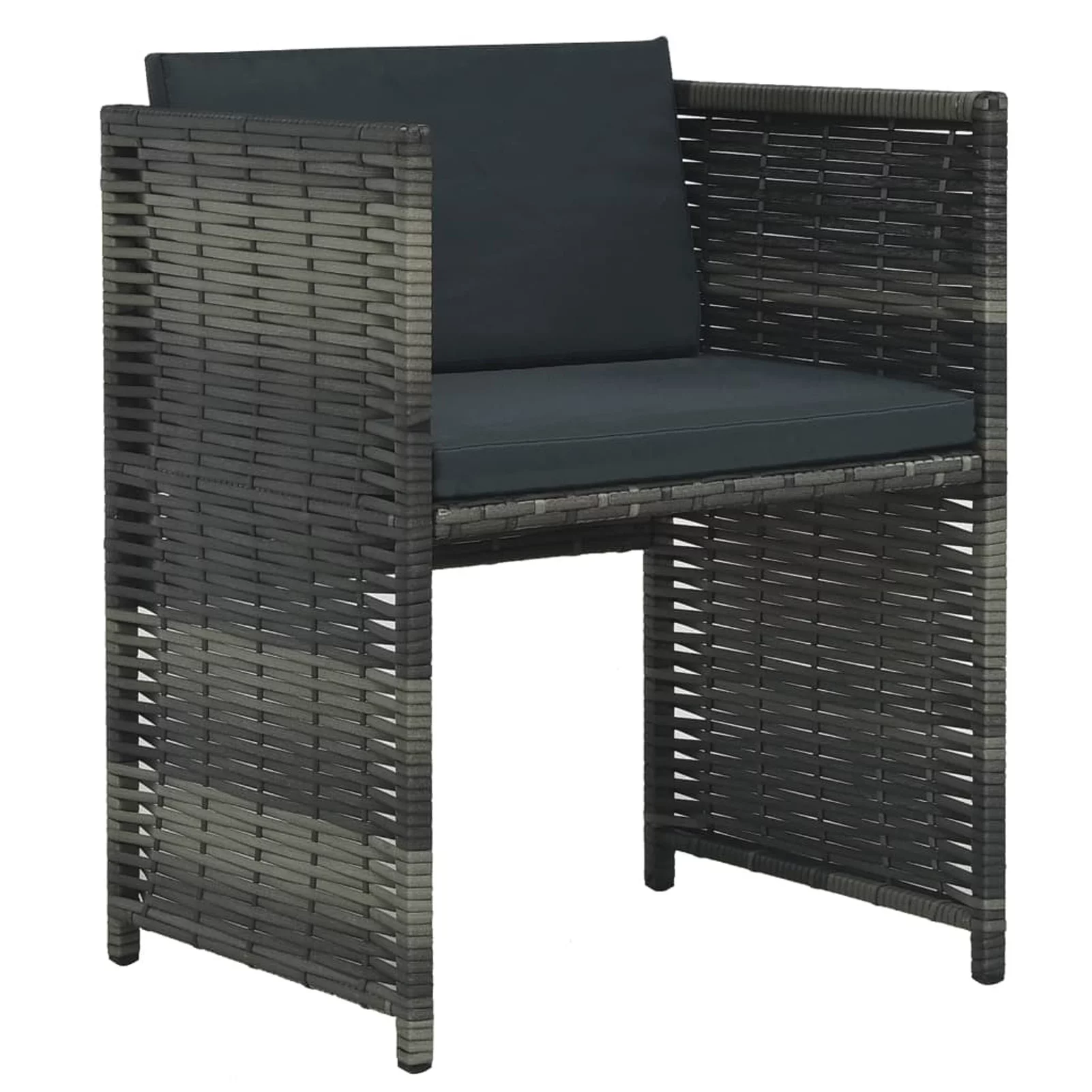Anself 3 Piece Bistro Set Glass Tabletop Table and 2 Chairs with Cushion Gray Poly Rattan Outdoor Dining Set Space Saving for Bar, Pub, Garden