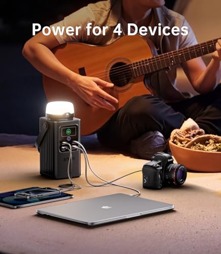 Camping Portable Power Station 198.4Wh, [4-Port Fast Charging] LiFePO4 Battery Power Bank Small Electric Generator with Detachable Light