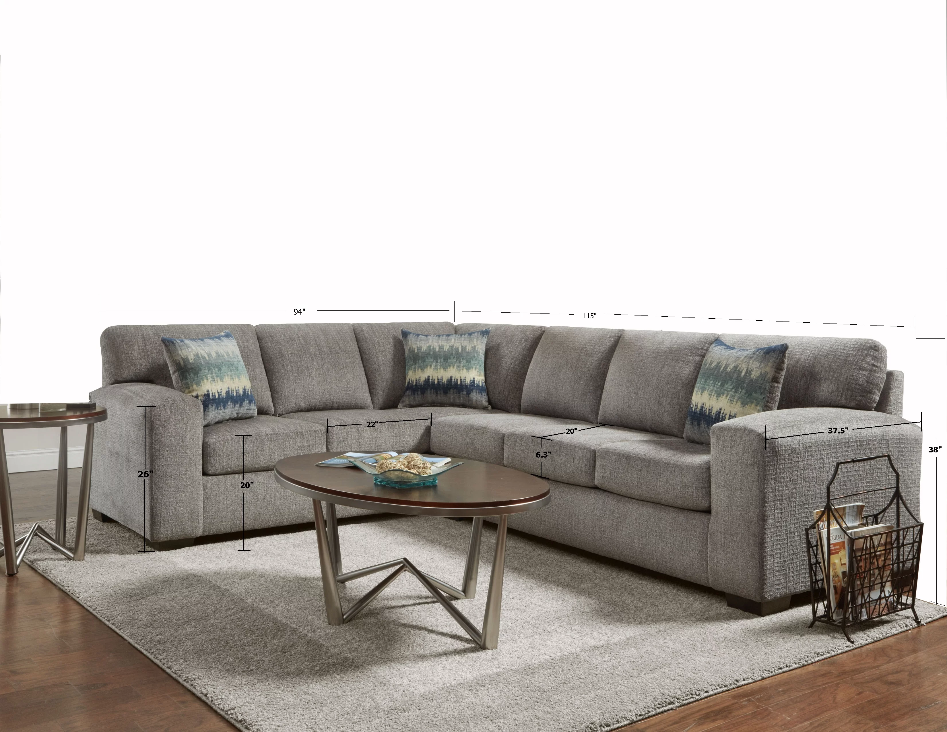 Roundhill Furniture Bergen Silverton Pewter Fabric Sectional Sofa