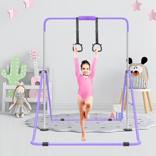 Expandable Gymnastics Bar for Kids, Adjustable Height Junior Training Kip Bar, Folding Gymnastic Horizontal Bars Monkey Bar