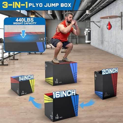 Heavy Foam Plyometric Jump Box, 3 in 1 Plyo Box with Non-Slip Surface, Box Jumps for home Gym, Box-Squat, Step-up, Jumping