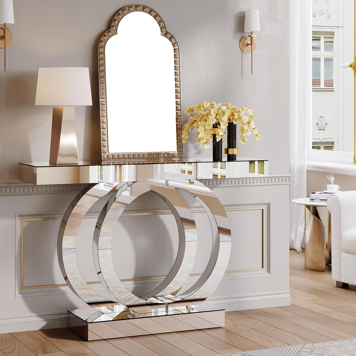 Tribesigns 43.3-Inch Mirrored Console Table, Modern Entryway Table with Thickened Mirror Finish Tabletop