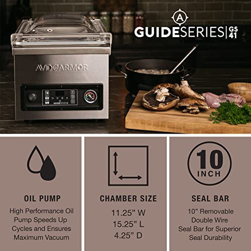 Avid Armor Chamber Vacuum Sealer Guide Series Double Wire Seal Bar Powered by Rotary Oil Pump, Perfect for Liquid-Rich Wet Foods, Cooking Sous Vide