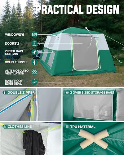 14.1'x6.5'x9' Inflatable Tents for Camping, Portable 6/8/10 Person Blow Up Air Tent