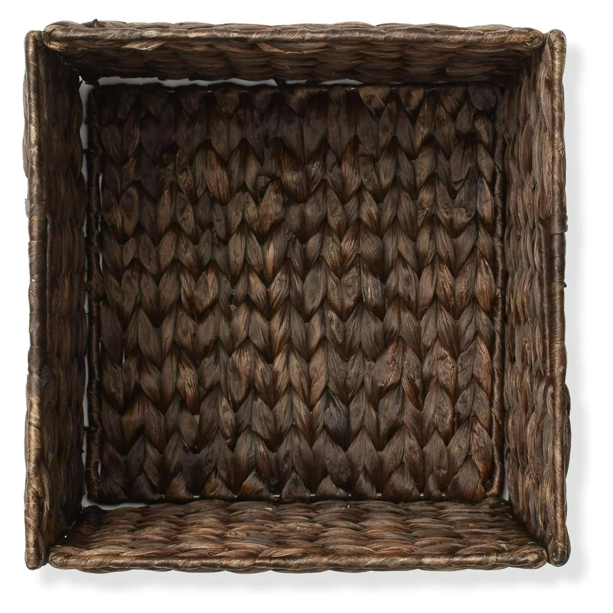 10.5x 10.5Water Hyacinth Storage Baskets, Espresso - Set of 4 Collapsible Cube Organizers, Woven Bins for Bathroom, Bedroom, Laundry, Pantry