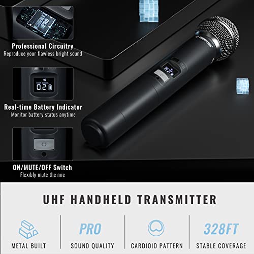 Phenyx Pro Wireless Microphone System, Quad Channel Wireless Mic, w/ 4x40 UHF Frequencies, Auto Scan, 328ft Long Range