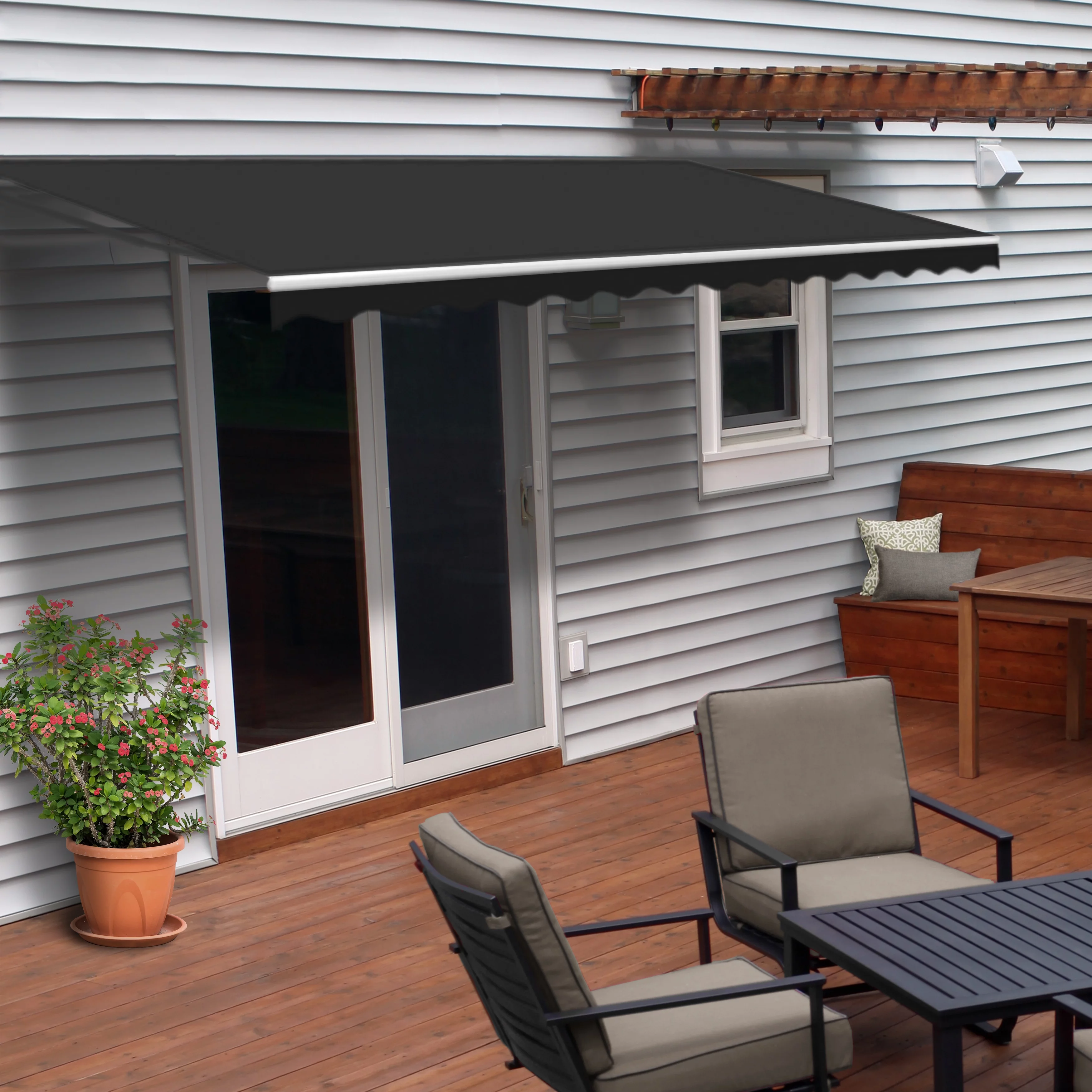 ALEKO 16' x 10' Motorized Retractable Patio Awning, Black Color
