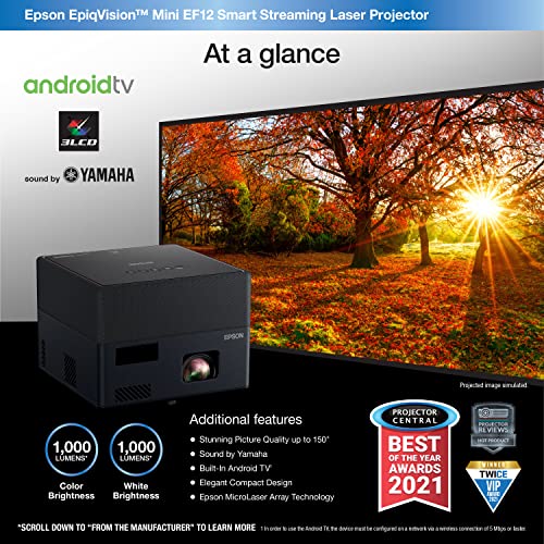 Epson EpiqVision Mini Laser Projector, 3LCD, Portable