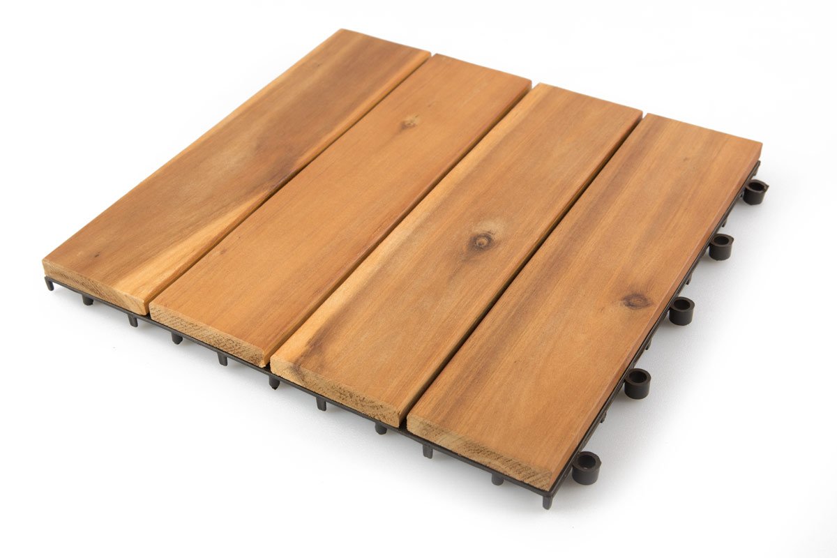Villa Acacia Wood Interlocking Deck Tiles for Outdoor Patio and Floors (12 x 12, Pack of 10, 12 Panels)
