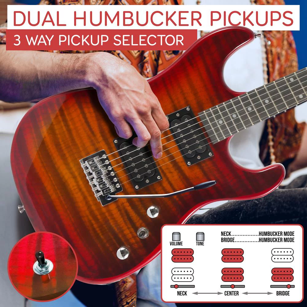 Pyle Beginner Electric Guitar Kit with Amp - Starter Kit Full Size 39" Instrument Package with Humbucker Pickups. - Curated Treasures Market